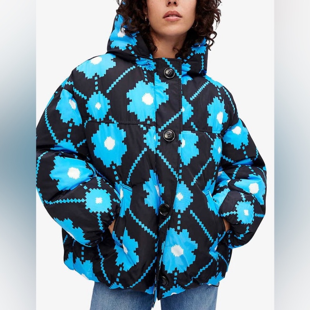 💙♥️💙 MAJE Globule Floral-Print Hooded Padded Shell Jacket size M/L